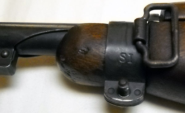 detail, M1 carbine barrel band with SI marking